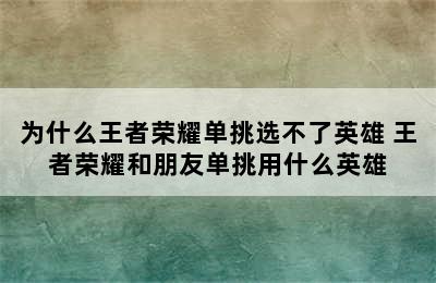 为什么王者荣耀单挑选不了英雄 王者荣耀和朋友单挑用什么英雄